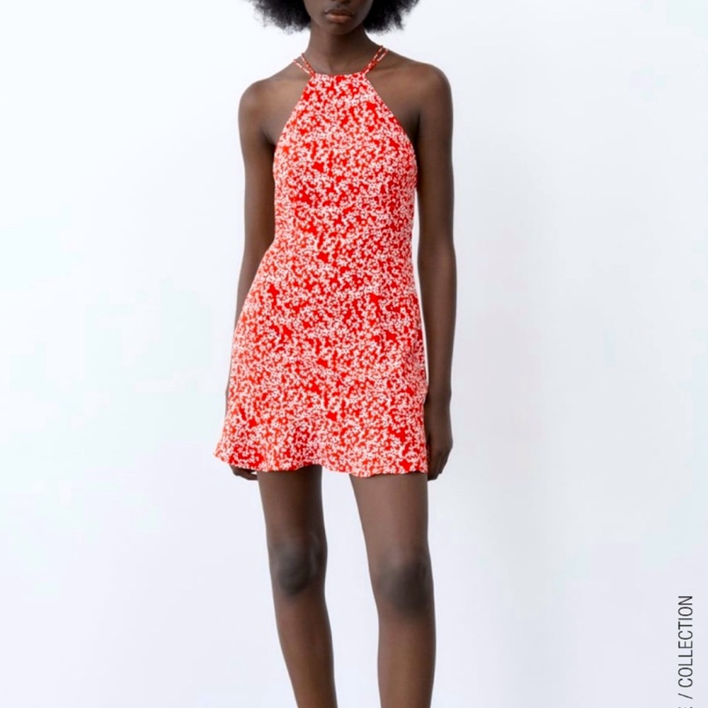 Zara floral red mini dress